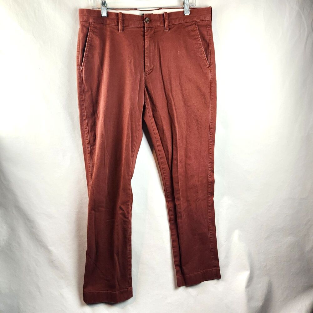 J.Crew Flex Pants Mens 33x32 Orange Red Chino Khaki Straight Casual Stretch